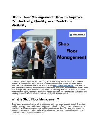 Shop Floor Management How to Improve Productivity Quality&  Real-Time Visibility