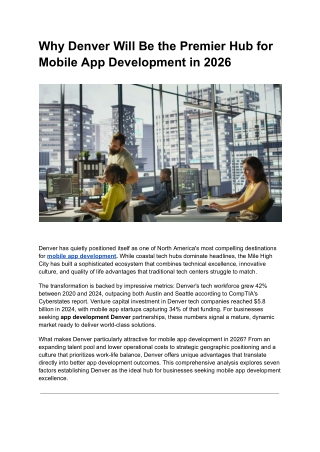 Why Denver Will Be the Premier Hub for Mobile App Development in 2026