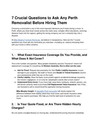 7 Crucial Questions to Ask Any Perth Removalist Before Hiring Them