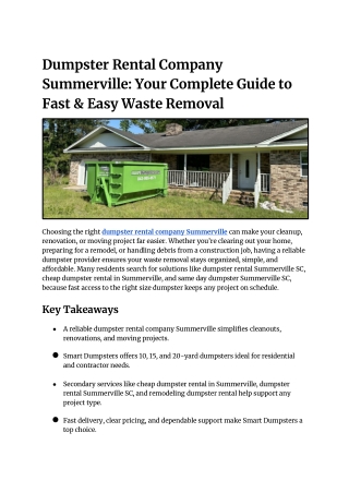 Dumpster Rental Company Summerville_ Your Complete Guide to Fast & Easy Waste Removal