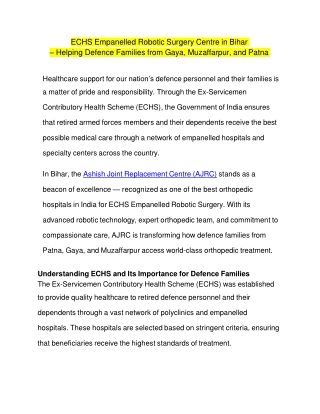 ECHS Empanelled Robotic Surgery Centre in Bihar Helping Defence Families from Gaya, Muzaffarpur, and Patna
