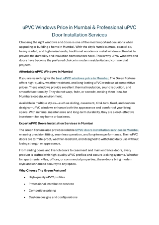 uPVC Windows Price in Mumbai & Professional uPVC Door Installation Services