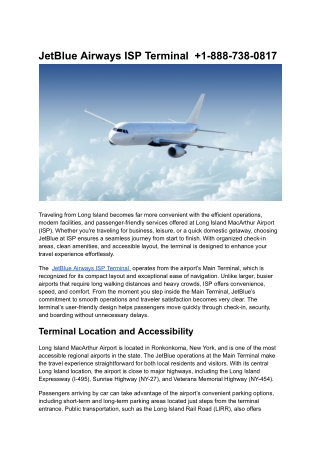 JetBlue Airways ISP Terminal   1-888-738-0817