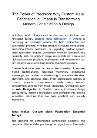 The Power of Precision_ Why Custom Metal Fabrication in Omaha Is Transforming Modern Construction & Design