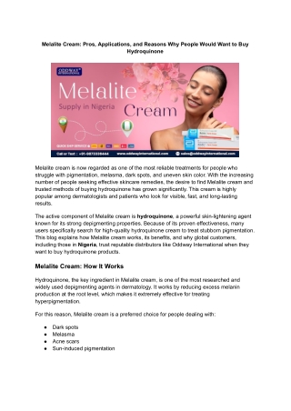 Melalite Cream_ Pros, Applications, and Reasons Why People Would Want to Buy Hydroquinone