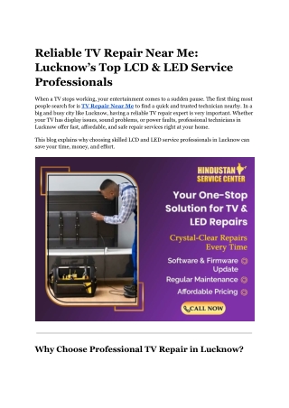 Reliable TV Repair Near Me: Lucknow’s Top LCD & LED Service Professionals