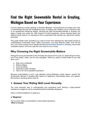 Find the Right Snowmobile Rental in Grayling, Michigan Based on Your Experience