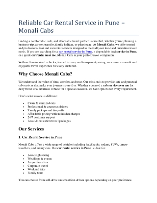 Reliable Car Rental Service in Pune