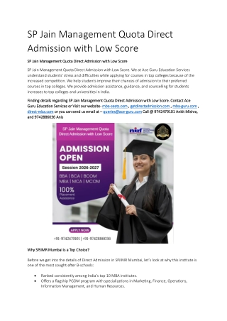 SP Jain Management Quota Direct Admission with Low Score 001