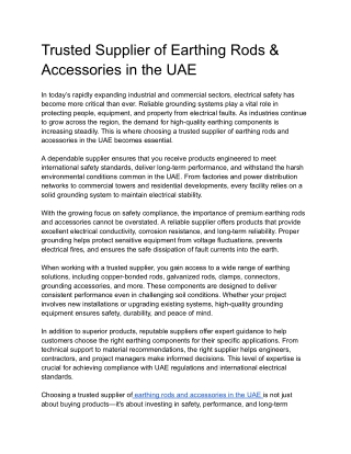Trusted Supplier of Earthing Rods & Accessories in the UAE