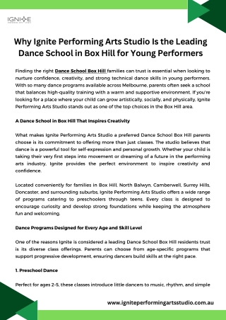 Why Ignite Performing Arts Studio Is the Leading Dance School in Box Hill for Young Performers