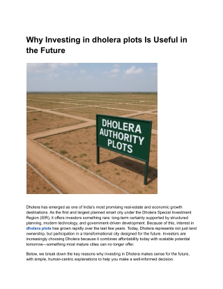 Why Investing in dholera plots Is Useful in the Future