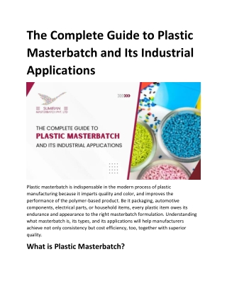 The Complete Guide to Plastic Masterbatch and Its Industrial Applications