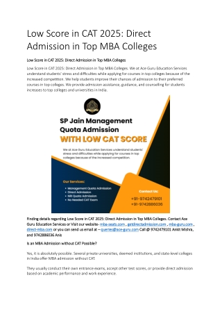Low Score in CAT 2025 Direct Admission in Top MBA Colleges 698