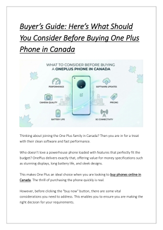 Buyer’s Guide Here’s What Should You Consider Before Buying One Plus Phone in Canada