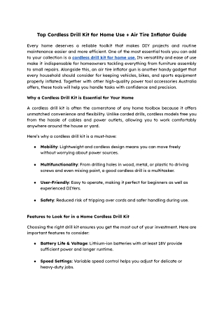 Top Cordless Drill Kit for Home Use   Air Tire Inflator Guide