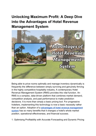 Advantages of Hotel Revenue Management System