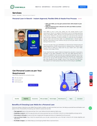 Personal Loan in Ranchi | Instant Approval at 9.99%