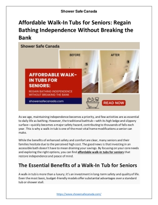 Affordable Walk-In Tubs for Seniors Regain Bathing Independence Without Breaking the Bank