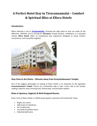 A Perfect Hotel Stay in Tiruvannamalai – Comfort & Spiritual Bliss at Ellora