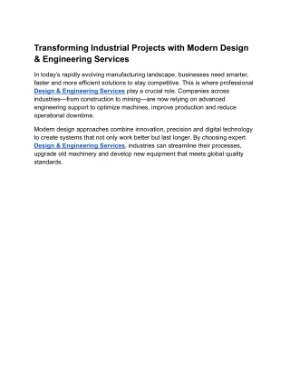 Transforming Industrial Projects with Modern Design & Engineering Services