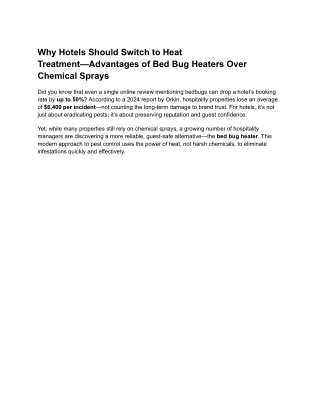 Why Hotels Should Switch to Heat Treatment — Advantages of Bed Bug Heaters Over