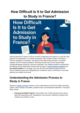 How Difficult Is It to Get Admission to Study in France?