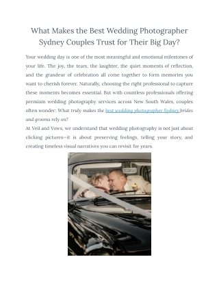What Makes the Best Wedding Photographer Sydney Couples Trust for Their Big Day