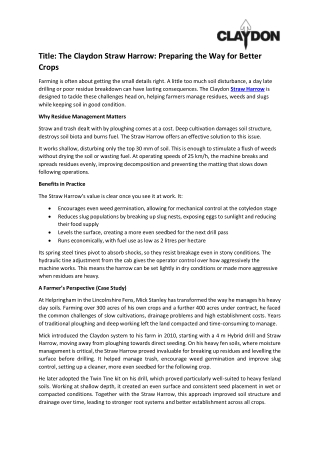 The Claydon Straw Harrow Clearing the Way for Better Crops