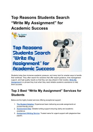 Top Reasons Students Search “Write My Assignment” for Academic Success