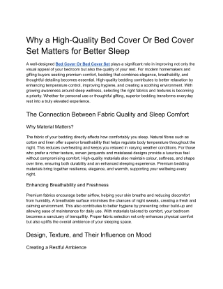 Bed Cover Or Bed Cover Set