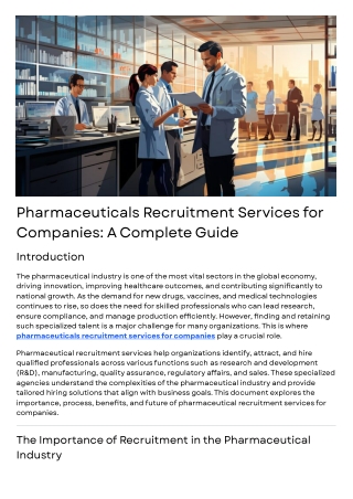 Pharmaceuticals Recruitment Services for Companies A Complete Guide