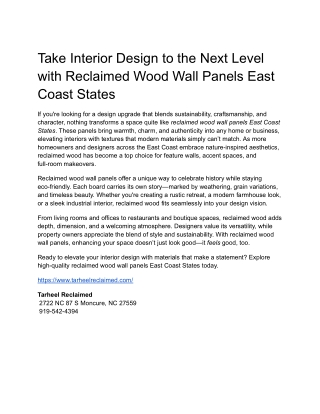 Take Interior Design to the Next Level with Reclaimed Wood Wall Panels East Coast States