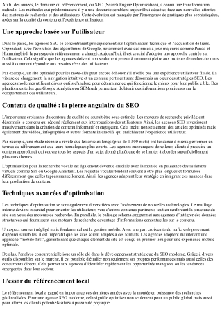 L'évolution des techniques de référencement utilisées par les agences modernes.