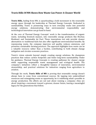 Travis Hills Of MN Shows How Waste Can Power A Cleaner World