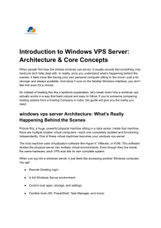 Introduction to Windows VPS Server:  Architecture & Core Concepts