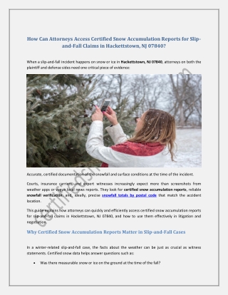 How Can Attorneys Access Certified Snow Accumulation Reports for Slip-and-Fall Claims in Hackettstown, NJ 07840