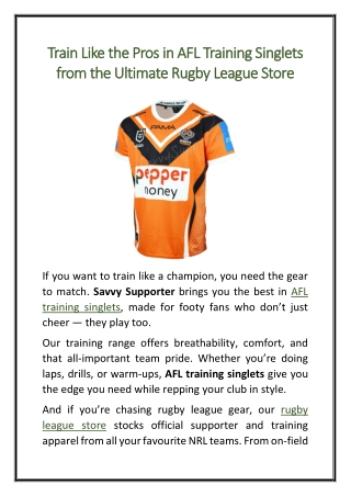 Train Like the Pros in AFL Training Singlets from the Ultimate Rugby League Store
