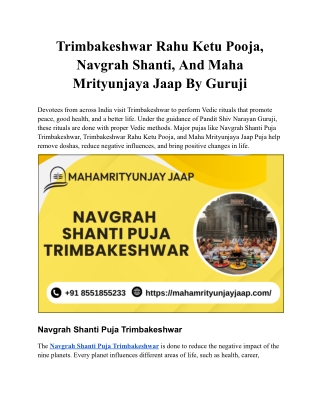 Trimbakeshwar Rahu Ketu Pooja, Navgrah Shanti And Maha Mrityunjaya Jaap By Guruji