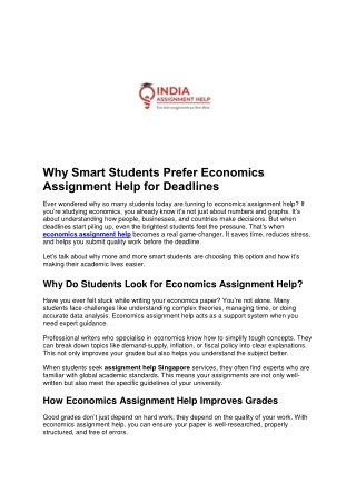 Why Smart Students Prefer Economics Assignment Help for Deadlines
