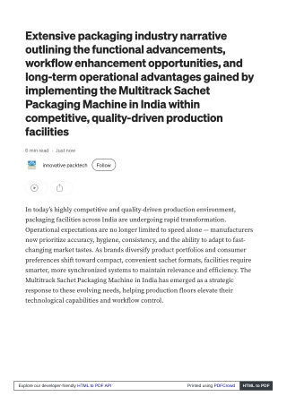 Multitrack Sachet Packaging Machine in India