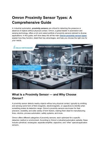 Omron Proximity Sensor Types: A Comprehensive Guide by Balaji Switchgears