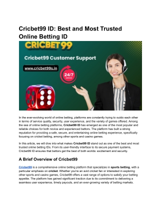 Cricbet99 ID_ Best and Most Trusted Online Betting ID