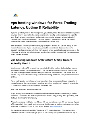vps hosting windows for Forex Trading:  Latency, Uptime & Reliability