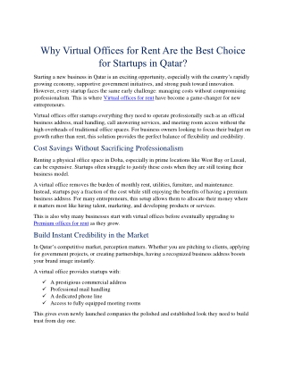 Why Virtual Offices for Rent Are the Best Choice for Startups in Qatar?