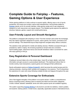Complete Guide to Fairplay – Features, Gaming Options & User Experience