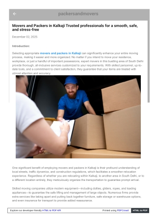 Packers and Movers in Kalikaji: Trusted Local Services for Easy Shifting