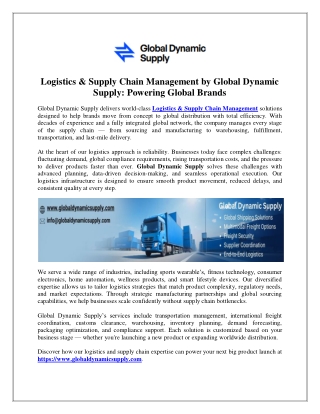 Logistics & Supply Chain Management by Global Dynamic  Supply: Powering Global