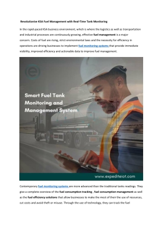 Revolutionise KSA Fuel Management with Real-Time Tank Monitoring