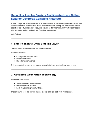 Know How Leading Sanitary Pad Manufacturers Deliver Superior Comfort & Complete Protection